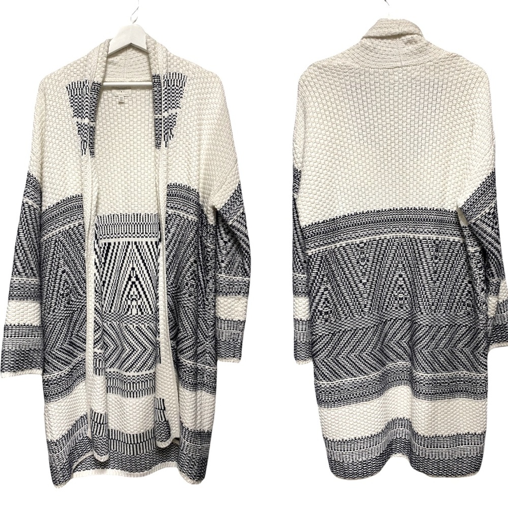 Lucky Brand Blue and Cream Boho Aztec Long Cardigan